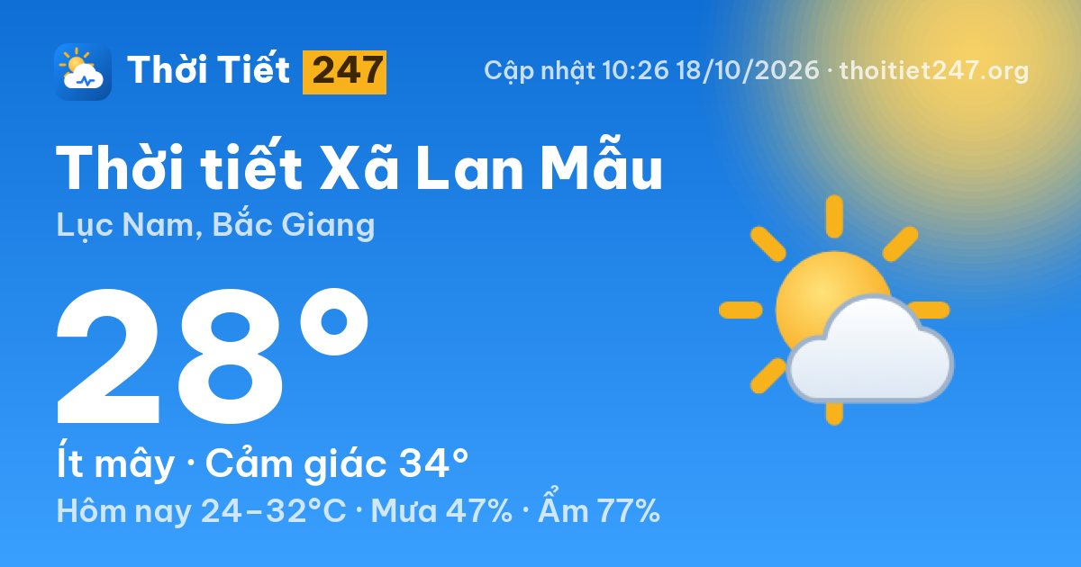Thời tiết Xã Lan Mẫu hôm nay 18/10/2026: 28°C, ít mây