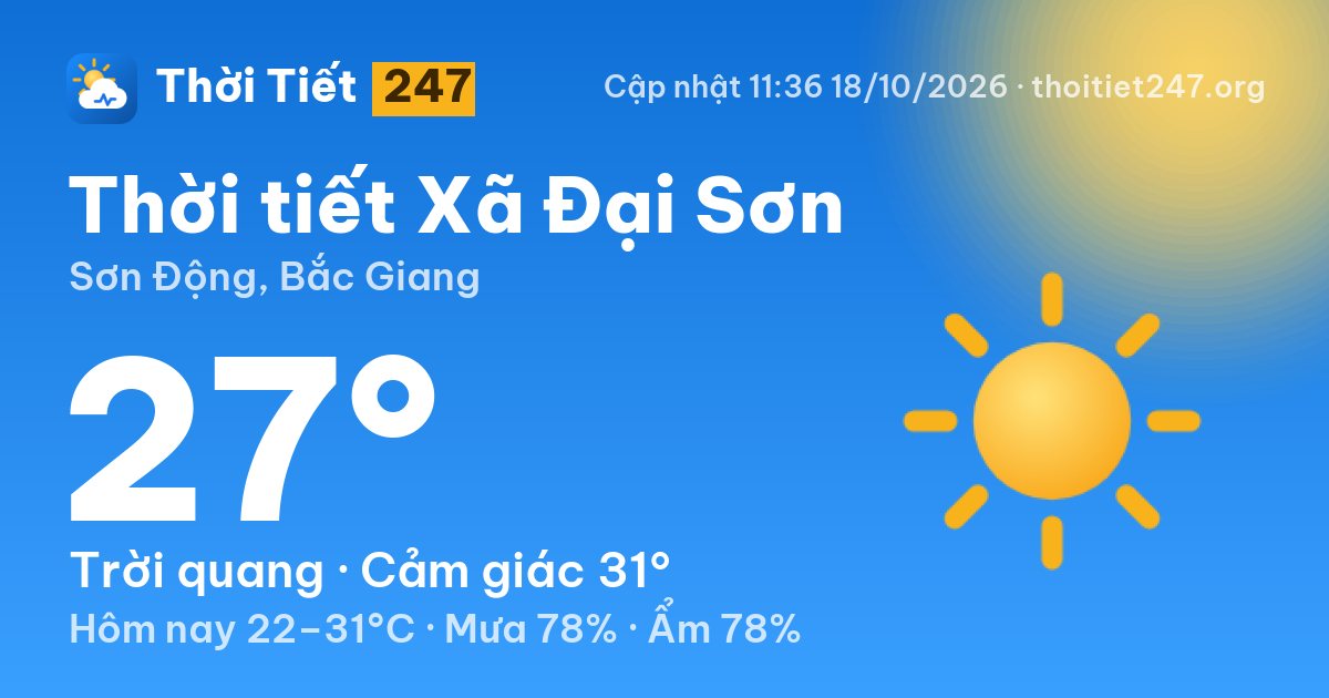 Thời tiết Xã Đại Sơn hôm nay 18/10/2026: 27°C, trời quang