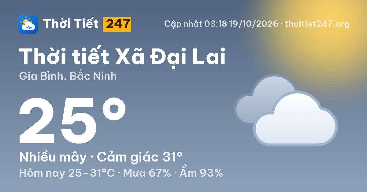 Thời tiết Xã Đại Lai hôm nay 18/10/2026: 30°C, trời quang