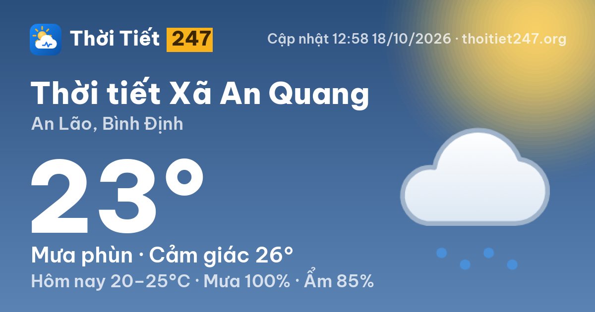 Thời tiết Xã An Quang hôm nay 18/10/2026: 23°C, mưa phùn