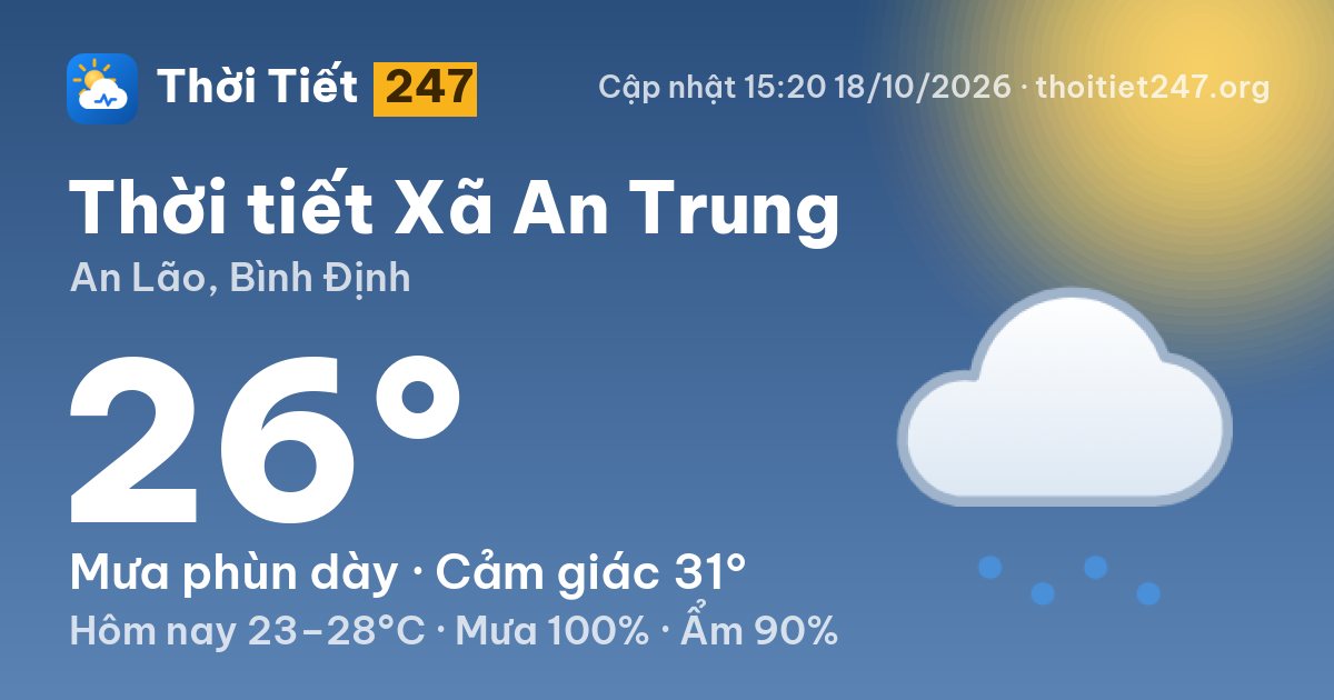 Thời tiết Xã An Trung hôm nay 18/10/2026: 26°C, mưa phùn dày