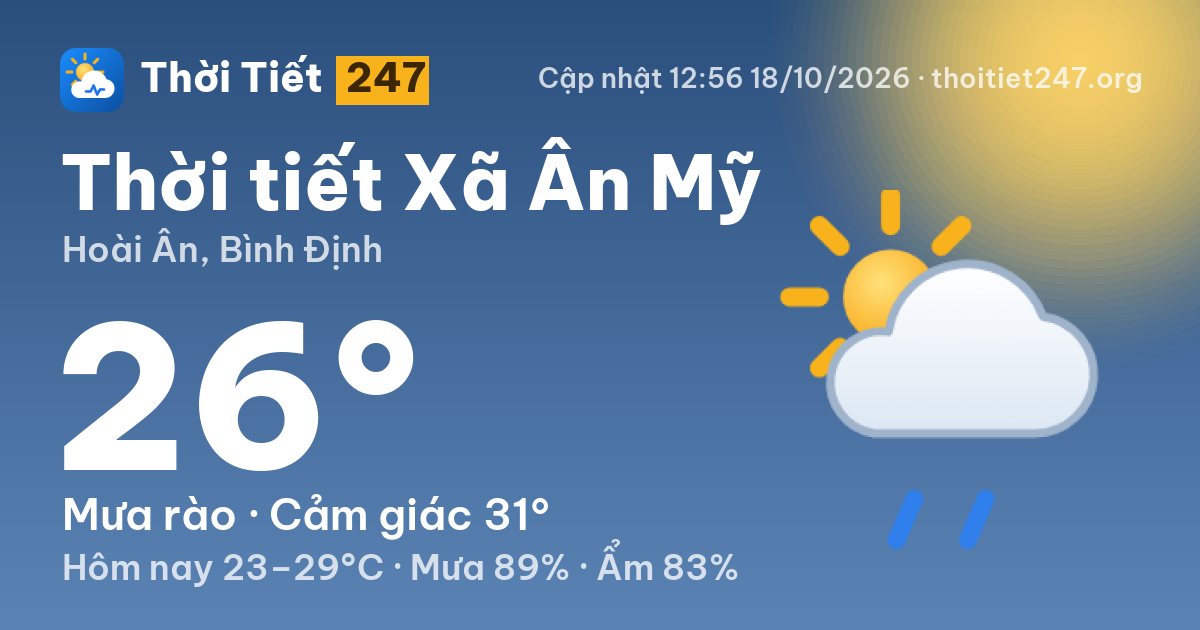 Thời tiết Xã Ân Mỹ hôm nay 18/10/2026: 26°C, mưa rào