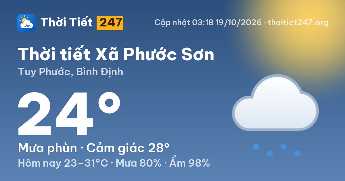 Thời tiết Xã Phước Sơn hôm nay 18/10/2026: 26°C, mưa phùn