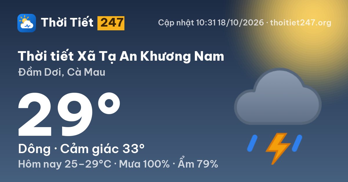 Thời tiết Xã Tạ An Khương Nam hôm nay 18/10/2026: 26°C, mưa phùn dày