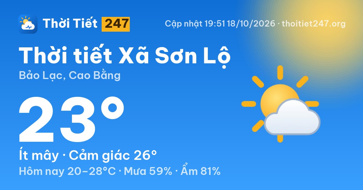Thời tiết Xã Sơn Lộ hôm nay 18/10/2026: 23°C, ít mây