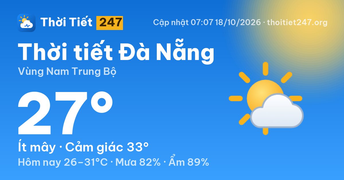 Thời tiết Đà Nẵng hôm nay 18/10/2026: 27°C, ít mây