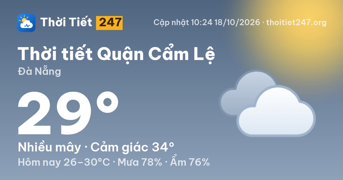 Thời tiết Quận Cẩm Lệ hôm nay 18/10/2026: 27°C, ít mây