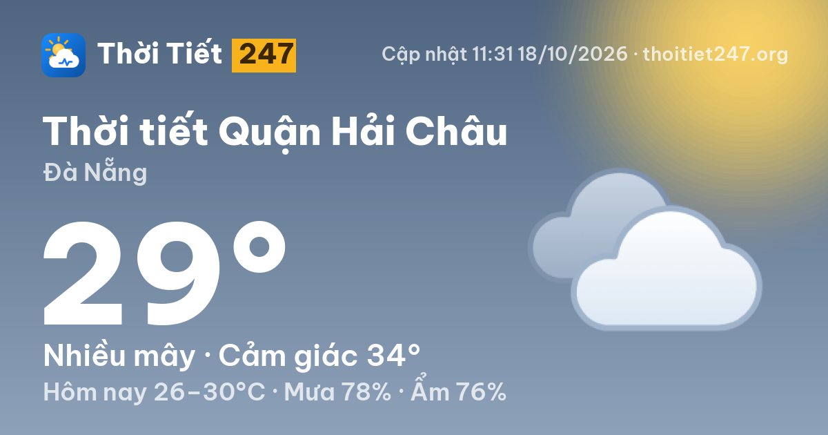 Thời tiết Quận Hải Châu hôm nay 18/10/2026: 27°C, ít mây