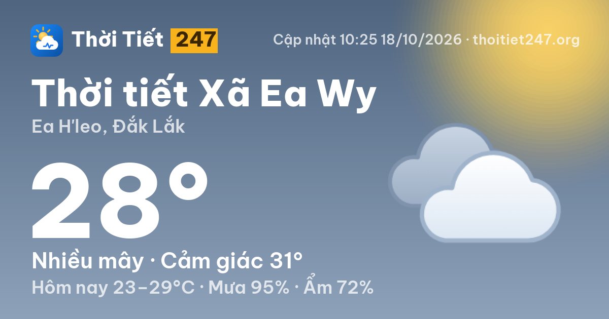Thời tiết Xã Ea Wy hôm nay 18/10/2026: 28°C, nhiều mây