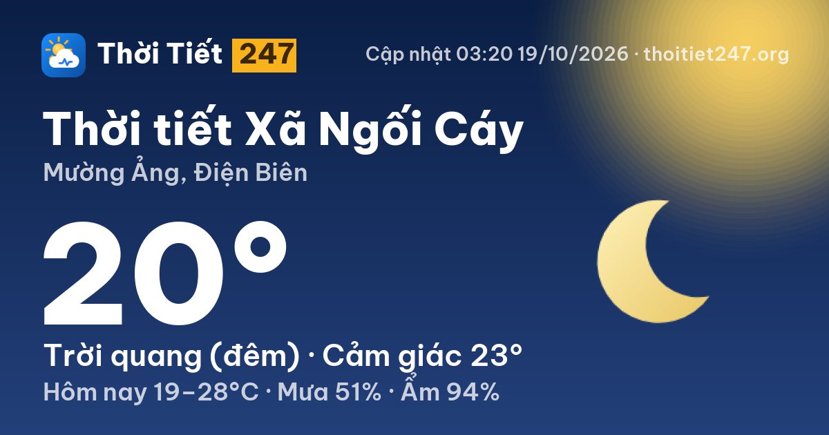 Thời tiết Xã Ngối Cáy hôm nay 19/10/2026: 23°C, ít mây