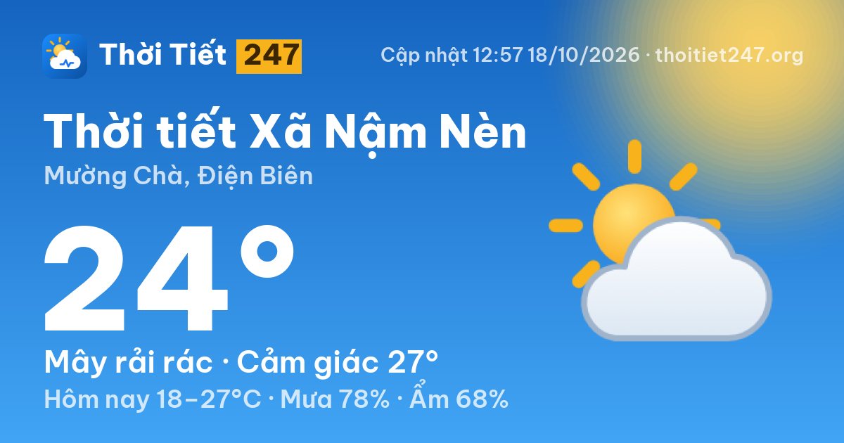 Thời tiết Xã Nậm Nèn hôm nay 18/10/2026: 20°C, ít mây