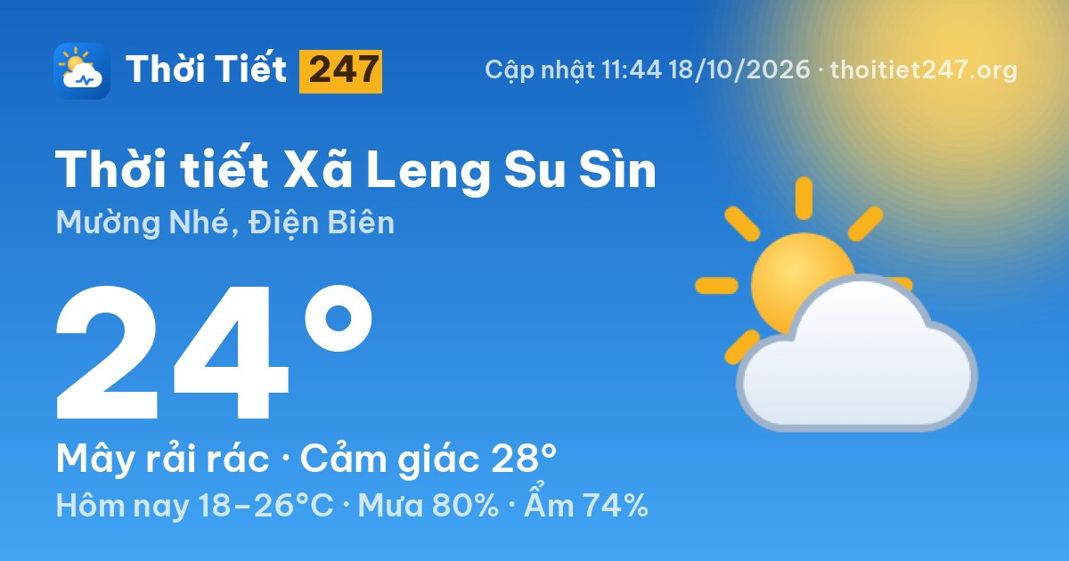 Thời tiết Xã Leng Su Sìn hôm nay 18/10/2026: 24°C, mây rải rác