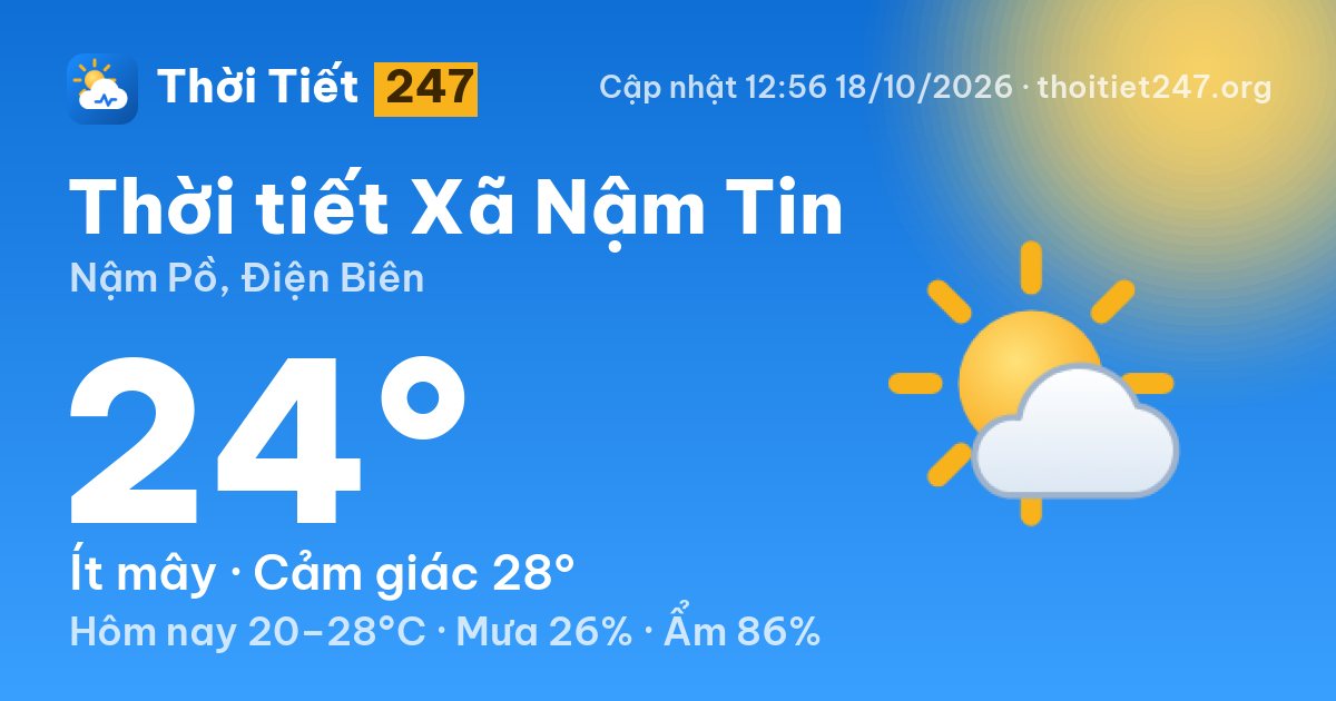 Thời tiết Xã Nậm Tin hôm nay 18/10/2026: 24°C, ít mây