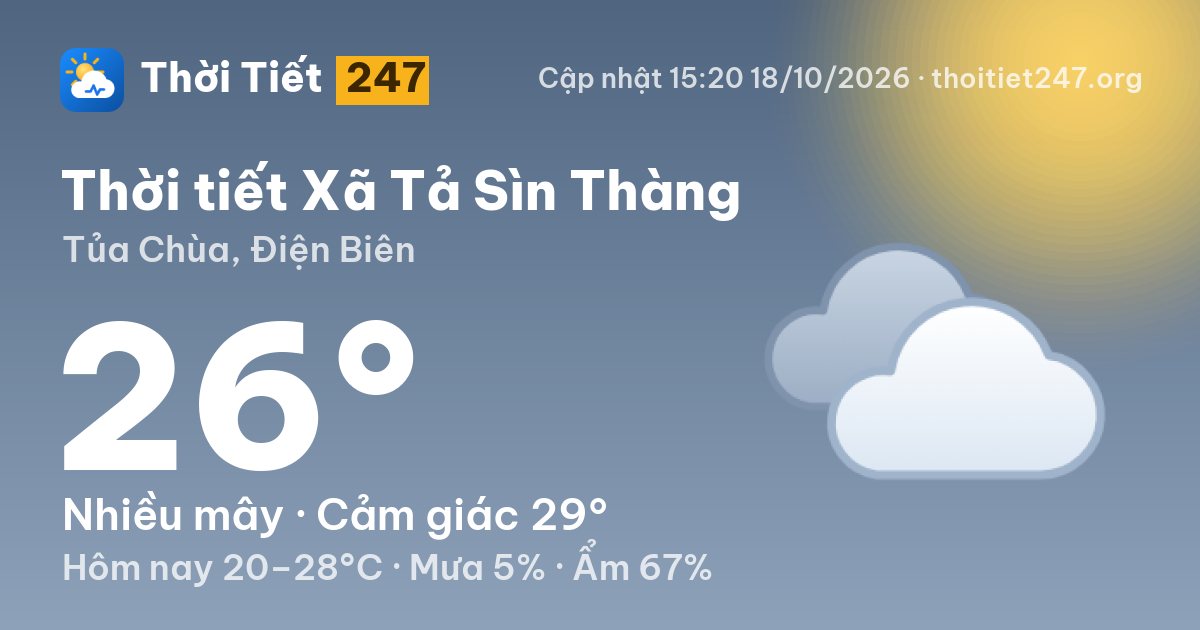 Thời tiết Xã Tả Sìn Thàng hôm nay 18/10/2026: 26°C, nhiều mây