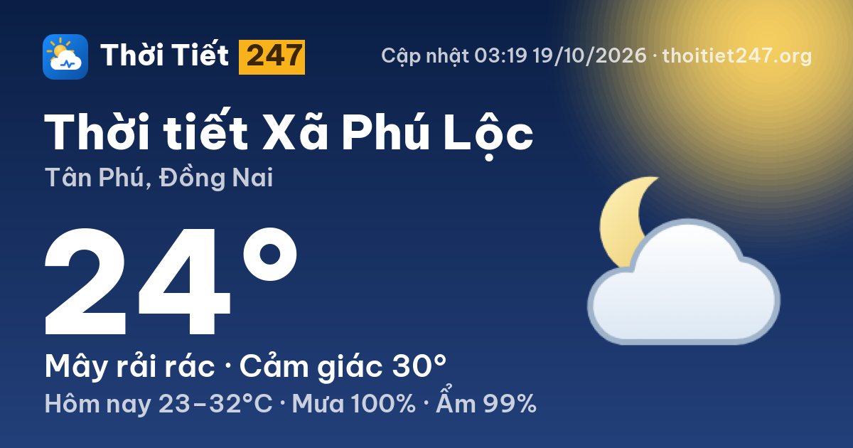 Thời tiết Xã Phú Lộc hôm nay 18/10/2026: 28°C, nhiều mây