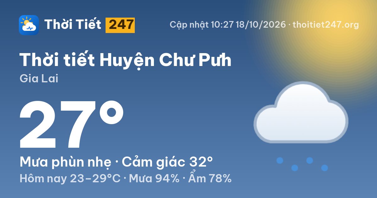 Thời tiết Huyện Chư Pưh hôm nay 18/10/2026: 25°C, nhiều mây