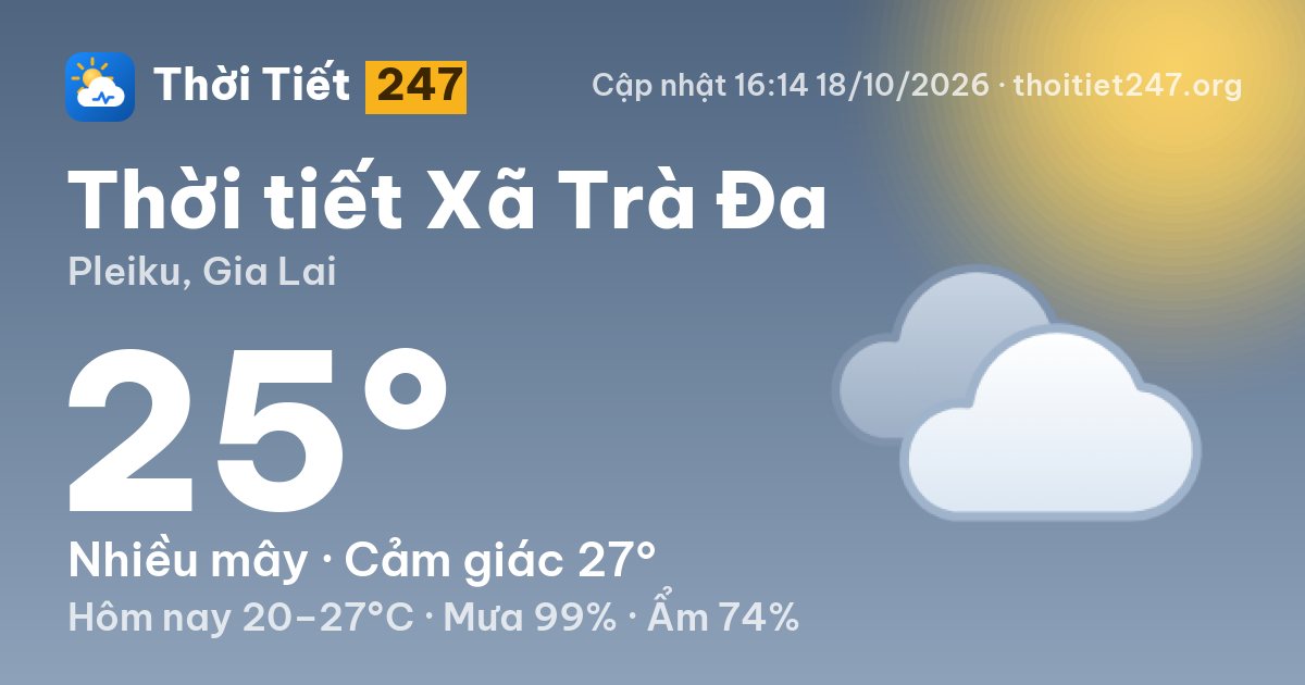 Thời tiết Xã Trà Đa hôm nay 18/10/2026: 25°C, nhiều mây