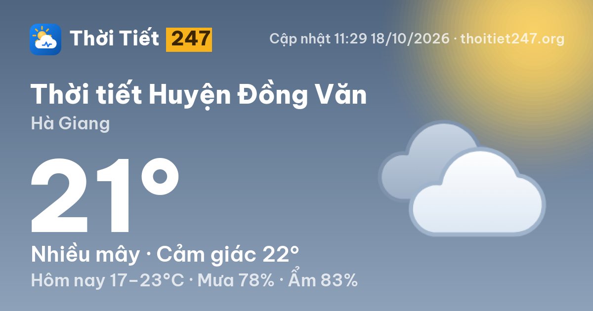 Thời tiết Huyện Đồng Văn hôm nay 18/10/2026: 18°C, sương mù