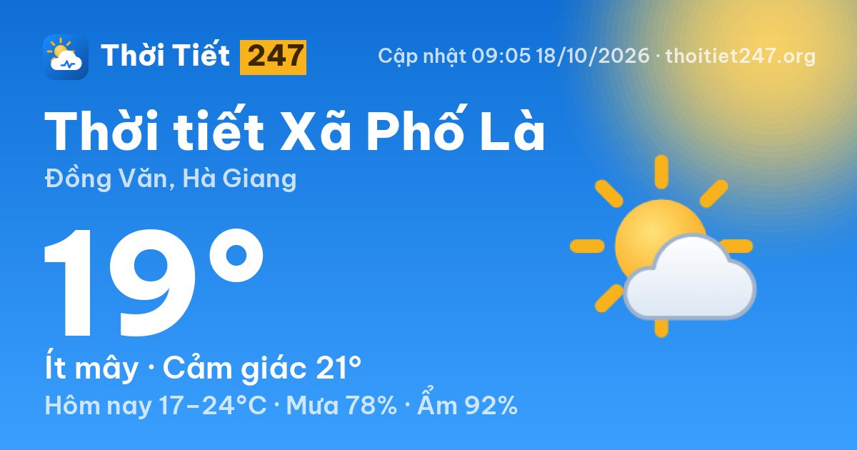 Thời tiết Xã Phố Là hôm nay 18/10/2026: 19°C, ít mây