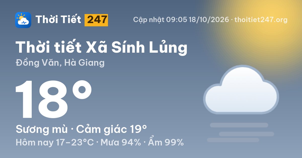 Thời tiết Xã Sính Lủng hôm nay 18/10/2026: 18°C, sương mù