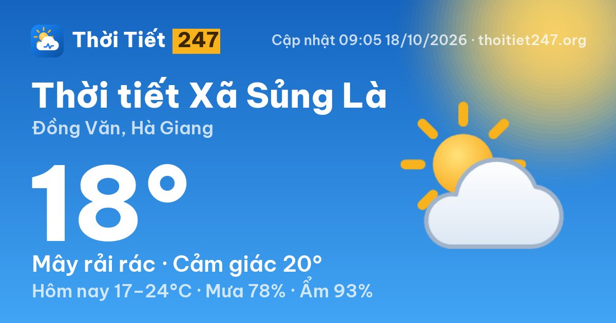 Thời tiết Xã Sủng Là hôm nay 18/10/2026: 18°C, mây rải rác