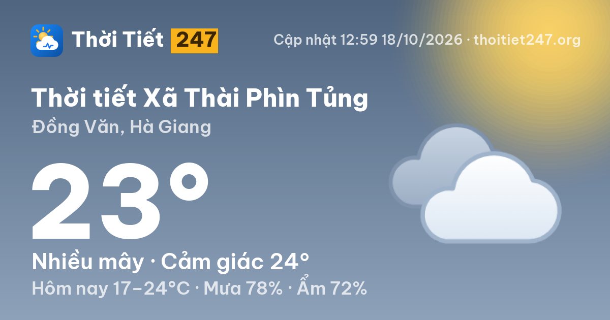 Thời tiết Xã Thài Phìn Tủng hôm nay 18/10/2026: 19°C, mây rải rác