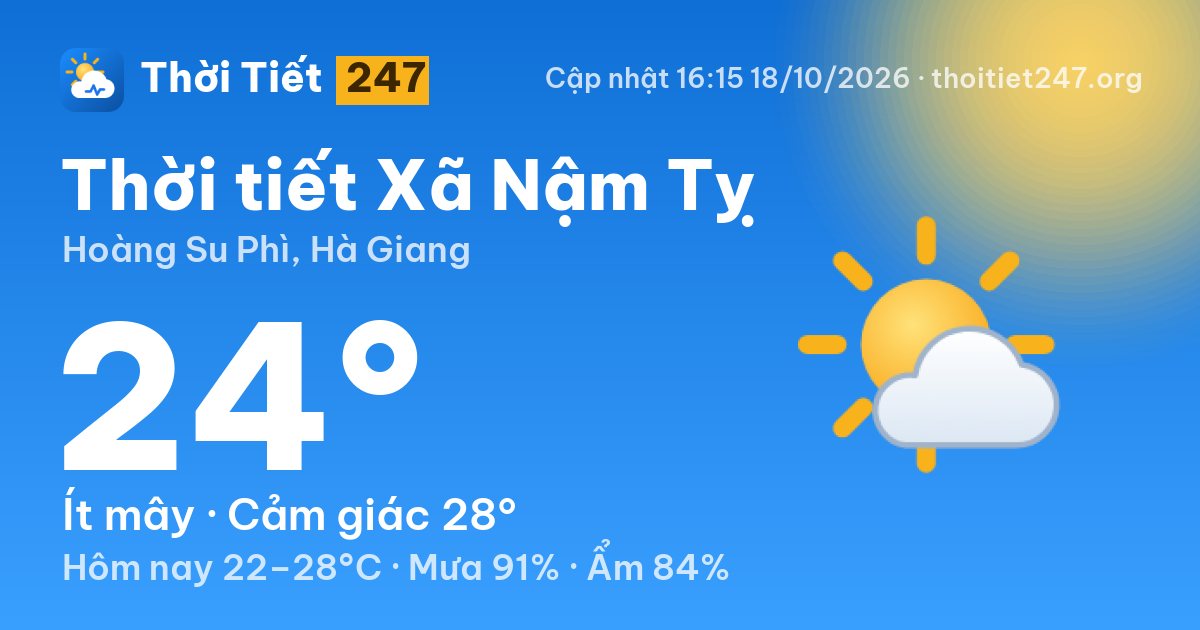 Thời tiết Xã Nậm Tỵ hôm nay 18/10/2026: 24°C, ít mây