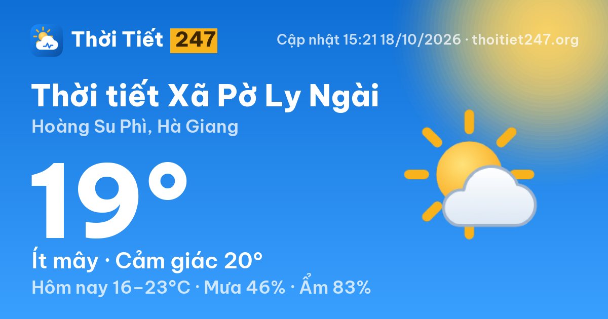 Thời tiết Xã Pờ Ly Ngài hôm nay 18/10/2026: 19°C, ít mây
