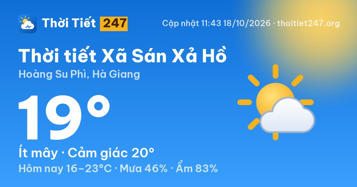 Thời tiết Xã Sán Xả Hồ hôm nay 18/10/2026: 19°C, ít mây