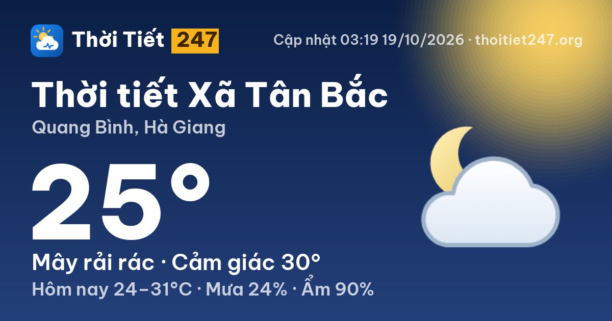 Thời tiết Xã Tân Bắc hôm nay 18/10/2026: 27°C, mây rải rác