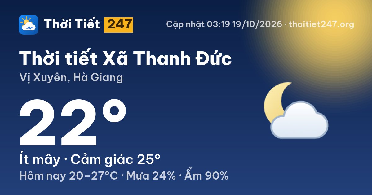 Thời tiết Xã Thanh Đức hôm nay 18/10/2026: 25°C, ít mây