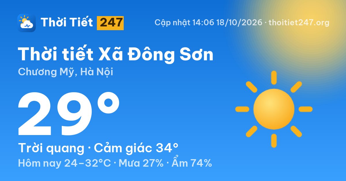 Thời tiết Xã Đông Sơn hôm nay 18/10/2026: 29°C, trời quang