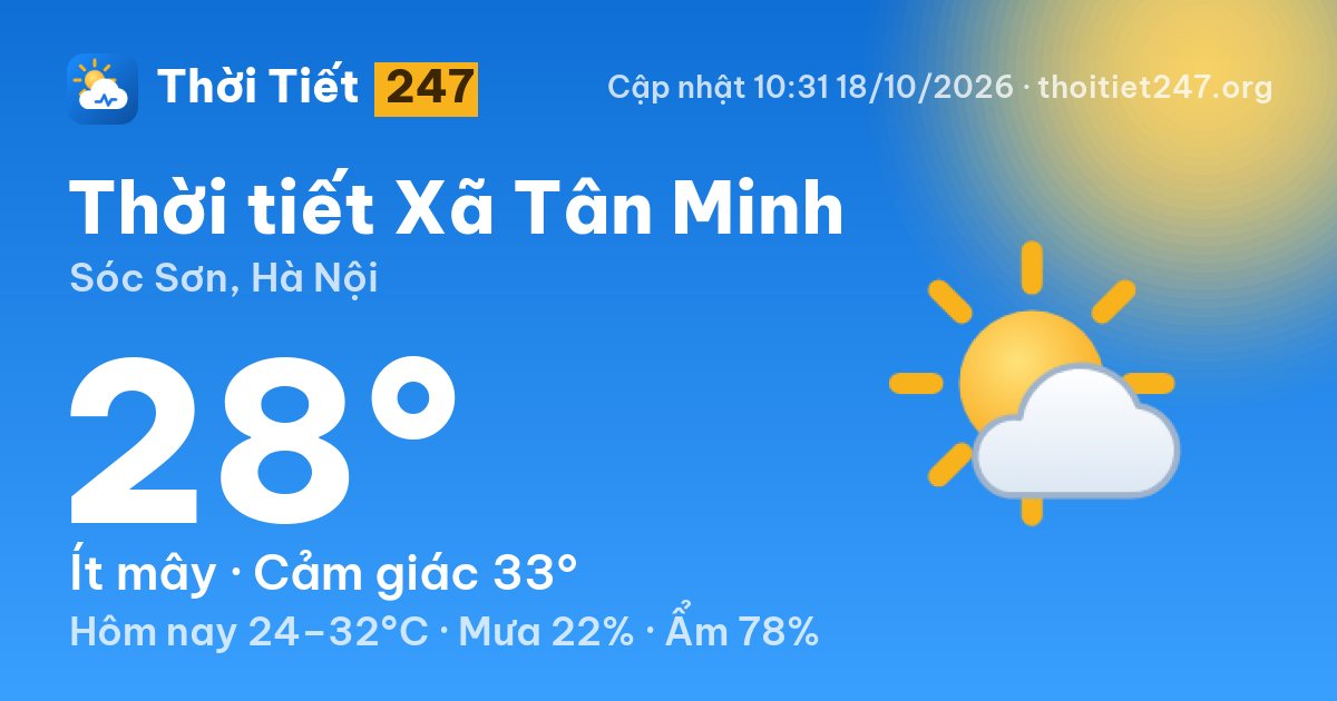 Thời tiết Xã Tân Minh hôm nay 18/10/2026: 28°C, ít mây