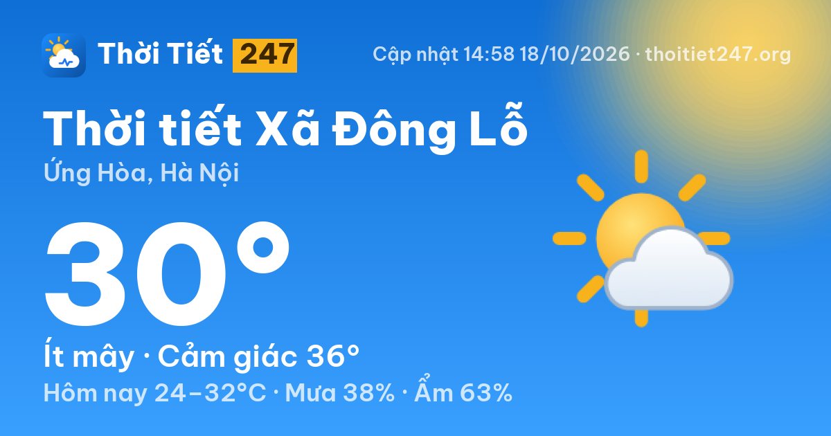Thời tiết Xã Đông Lỗ hôm nay 18/10/2026: 30°C, ít mây