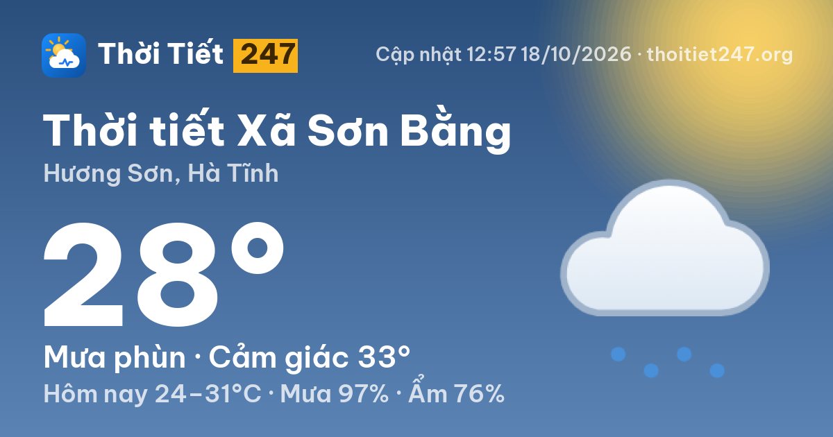 Thời tiết Xã Sơn Bằng hôm nay 18/10/2026: 28°C, mưa phùn