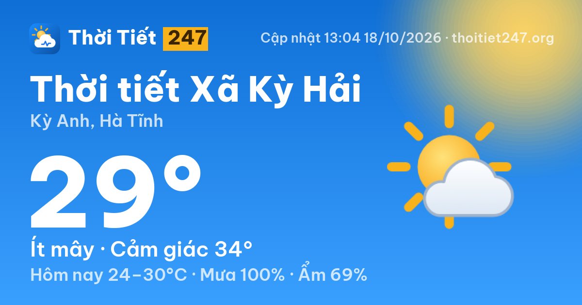 Thời tiết Xã Kỳ Hải hôm nay 18/10/2026: 29°C, ít mây