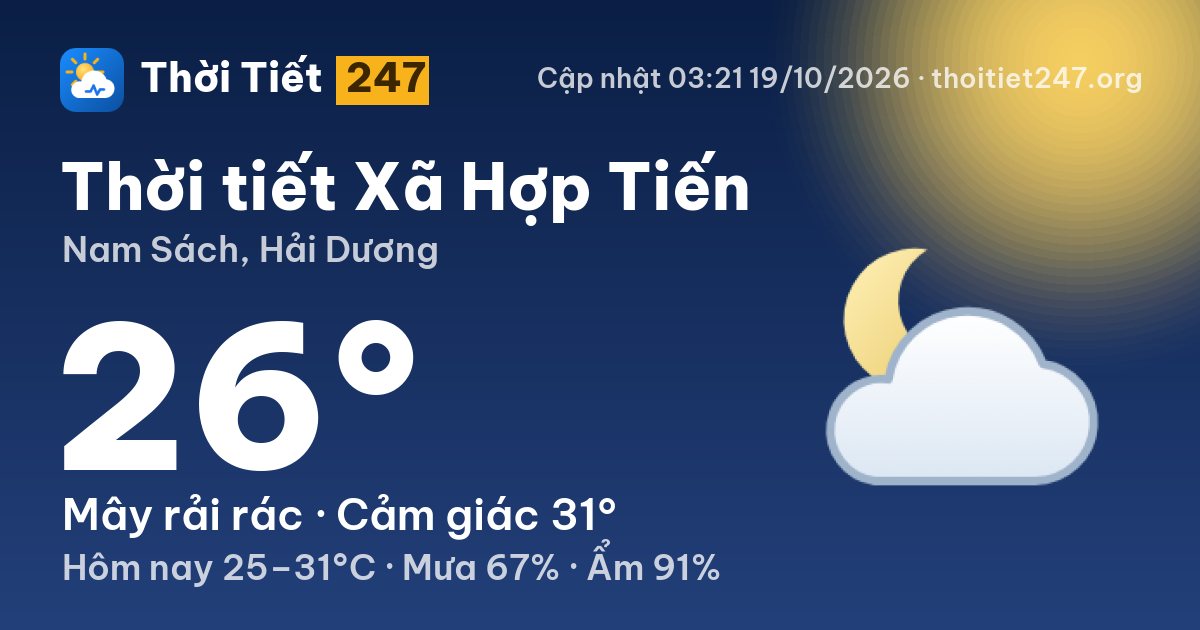 Thời tiết Xã Hợp Tiến hôm nay 18/10/2026: 30°C, trời quang