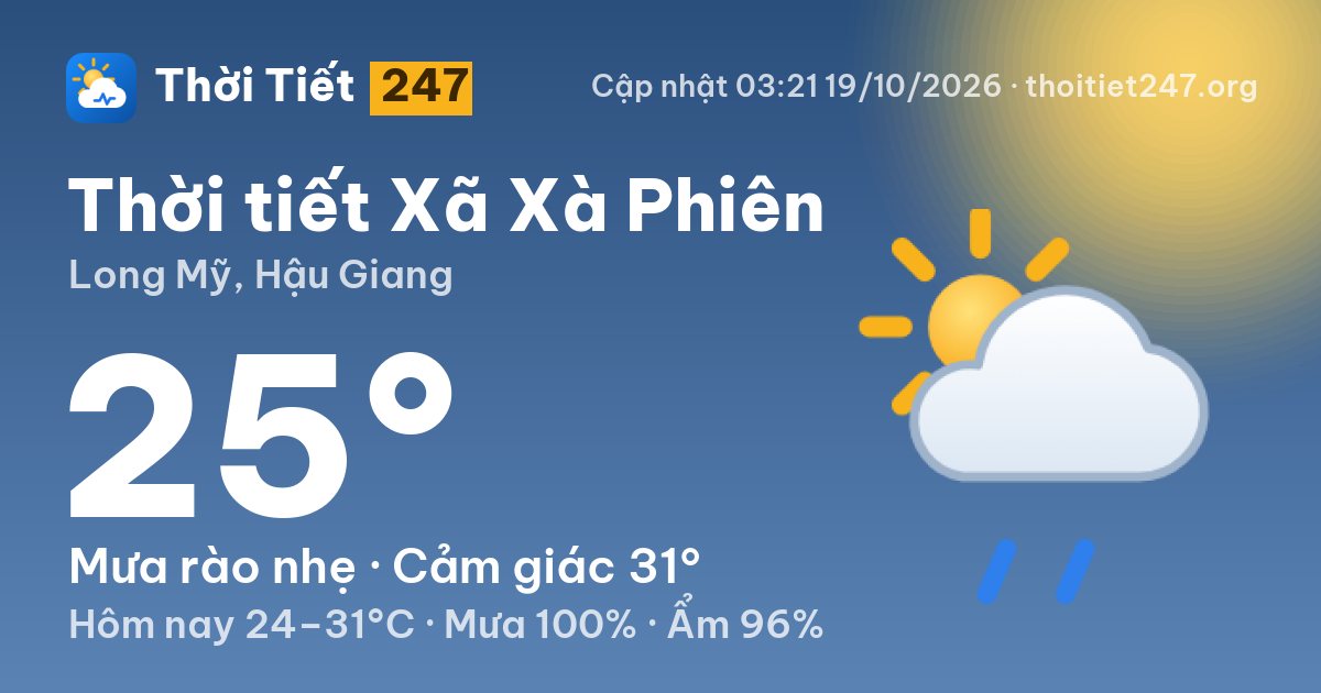 Thời tiết Xã Xà Phiên hôm nay 18/10/2026: 29°C, nhiều mây