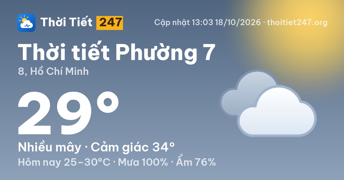 Thời tiết Phường 7 hôm nay 18/10/2026: 29°C, nhiều mây