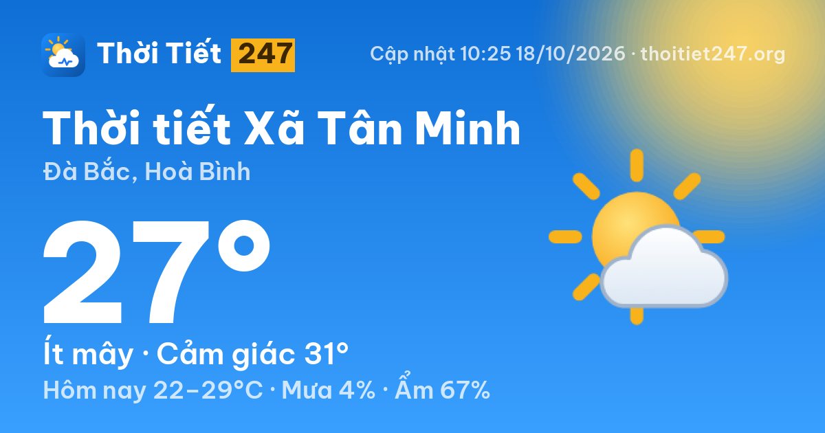 Thời tiết Xã Tân Minh hôm nay 18/10/2026: 24°C, ít mây