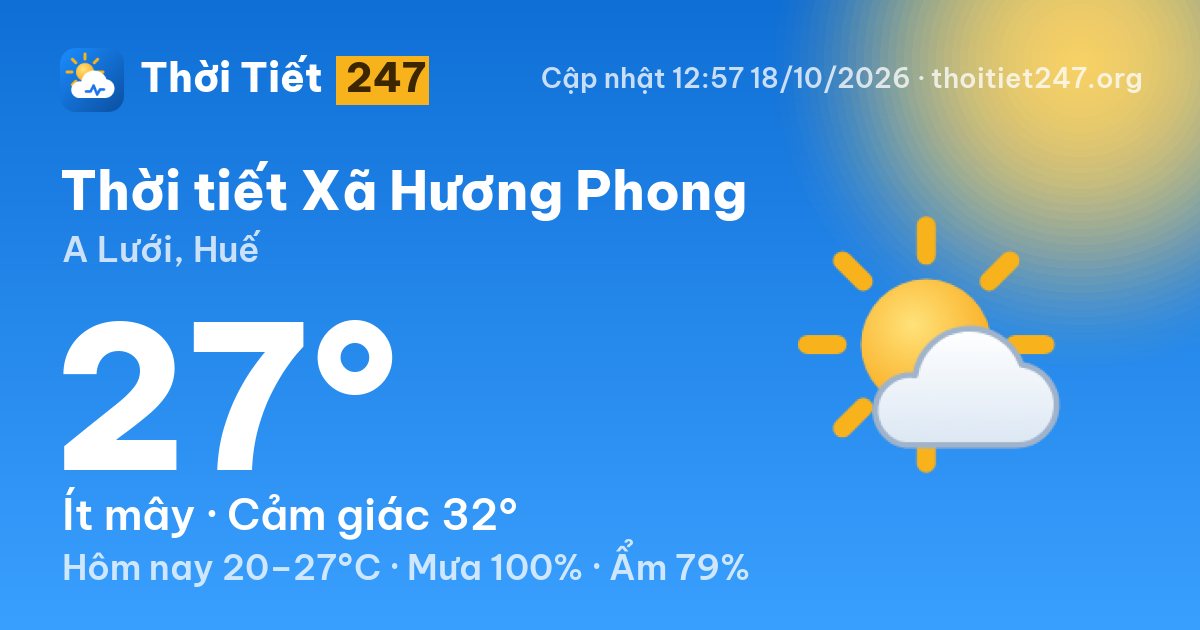 Thời tiết Xã Hương Phong hôm nay 18/10/2026: 27°C, ít mây