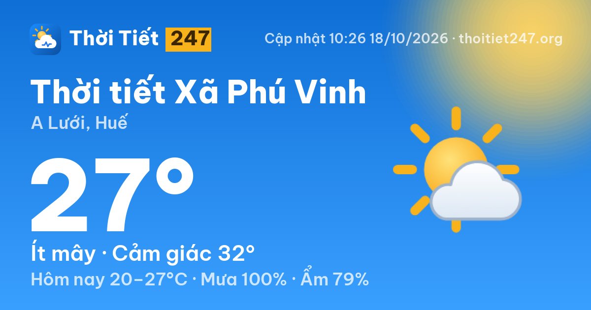 Thời tiết Xã Phú Vinh hôm nay 18/10/2026: 23°C, ít mây