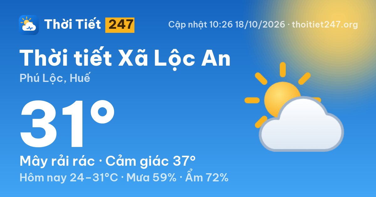 Thời tiết Xã Lộc An hôm nay 18/10/2026: 28°C, trời quang