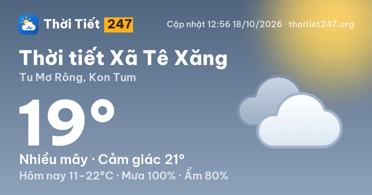Thời tiết Xã Tê Xăng hôm nay 18/10/2026: 19°C, nhiều mây