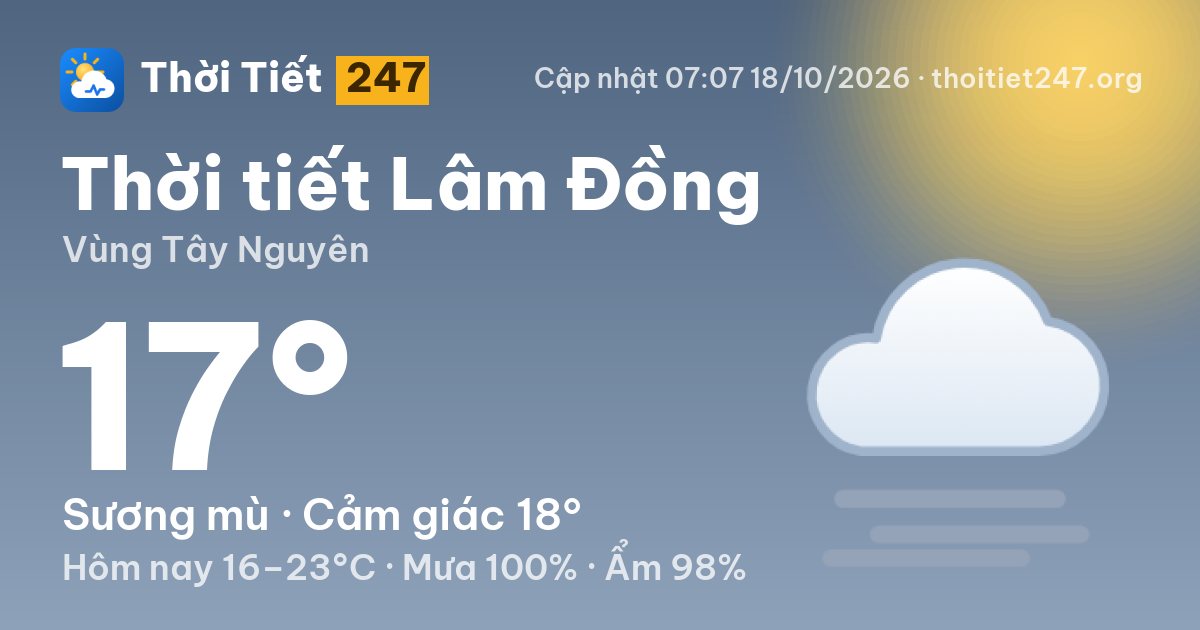 Thời tiết Lâm Đồng hôm nay 18/10/2026: 17°C, sương mù