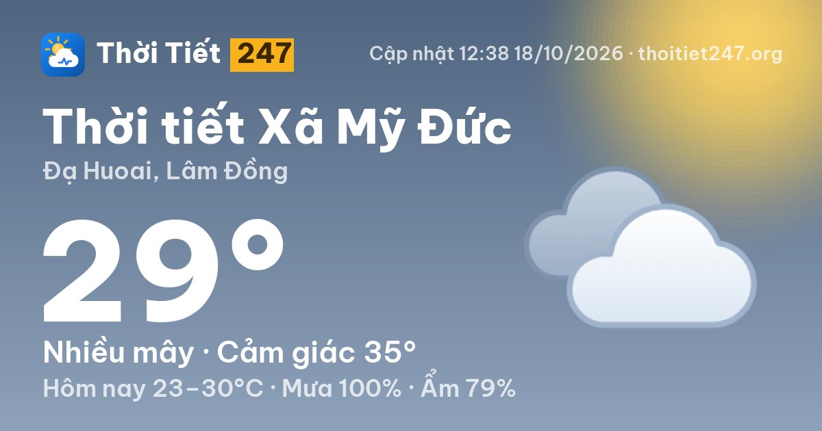 Thời tiết Xã Mỹ Đức hôm nay 18/10/2026: 26°C, nhiều mây