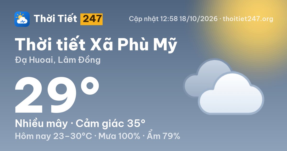 Thời tiết Xã Phù Mỹ hôm nay 18/10/2026: 26°C, nhiều mây