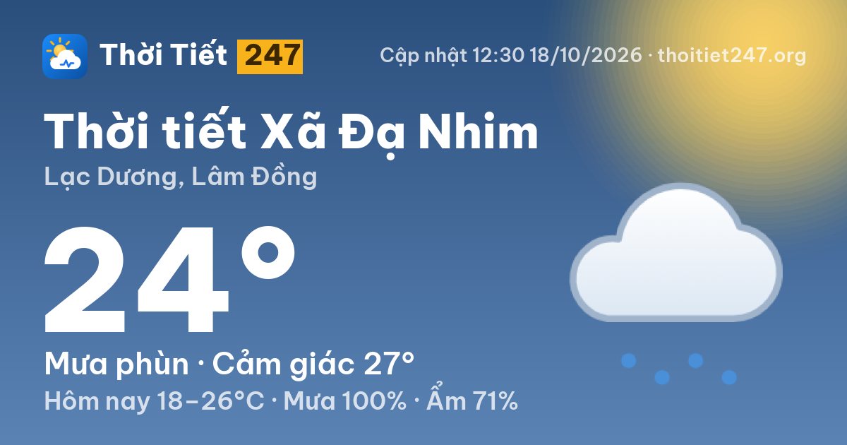 Thời tiết Xã Đạ Nhim hôm nay 18/10/2026: 24°C, mưa phùn