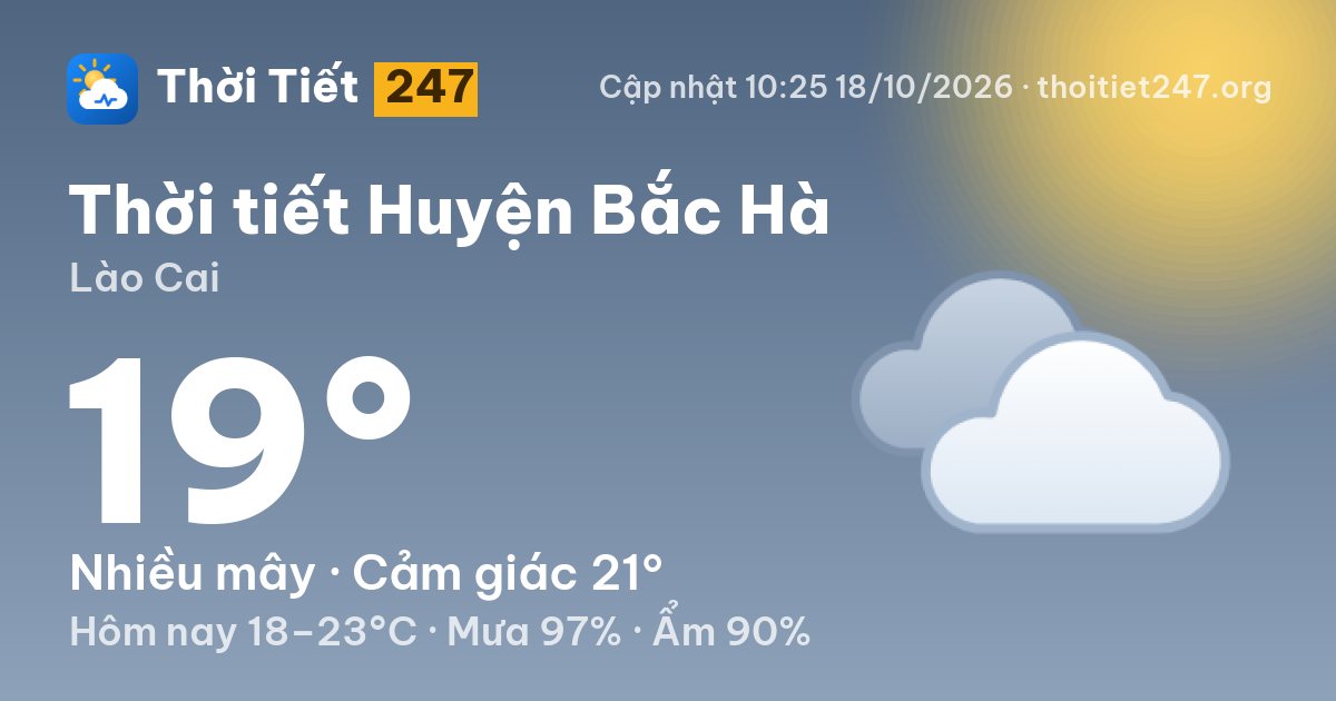 Thời tiết Huyện Bắc Hà hôm nay 18/10/2026: 18°C, mưa phùn nhẹ