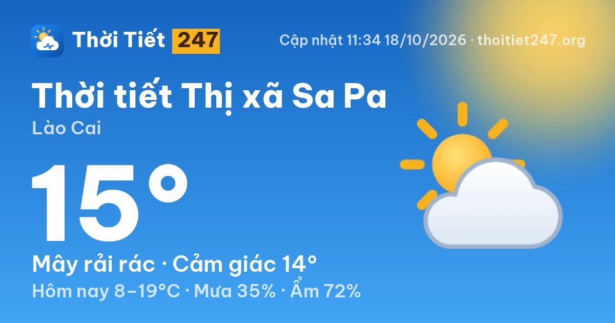 Thời tiết Thị xã Sa Pa hôm nay 18/10/2026: 9°C, sương mù